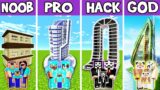 Minecraft Battle : HUGE SKYSCRAPER BUILD CHALLENGE – NOOB vs PRO vs HACKER vs GOD / Animation