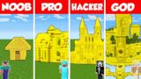 Minecraft Battle: NOOB vs PRO vs HACKER vs GOD: GOLD BLOCK HOUSE BASE BUILD CHALLENGE / Animation