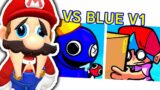 Mario Reacts To Friday Night Funkin' VS Blue V1 – Rainbow Friends (Roblox Rainbow Friends Chapter 1)