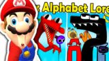 Mario Reacts To Rainbow Friends VS. Alphabet Lore F (Roblox Rainbow Friends Chapter 1/FNF Mod)