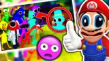 Mario Reacts To Rainbow FriendsTeal Sings It FNF Rainbow Friends 1.5 (Teal, Pink, Yellow And Red)