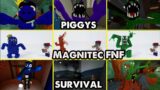 Survival VS Piggy VS Magnitec FNF Rainbow Friends ALL JUMPSCARES