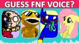 FNF Guess Character by Their VOICE | Huggy Wuggy, Corrupted Stewie, Fluttershy, Indie Cross, Tails