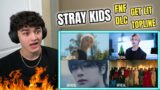Stray Kids 'TOPLINE' + 'FNF' + 'DLC' + 'GET LIT' MV REACTION!