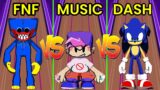Who Is Faster | Huggy Wuggy vs BF vs Sonic | FNF Music Dash